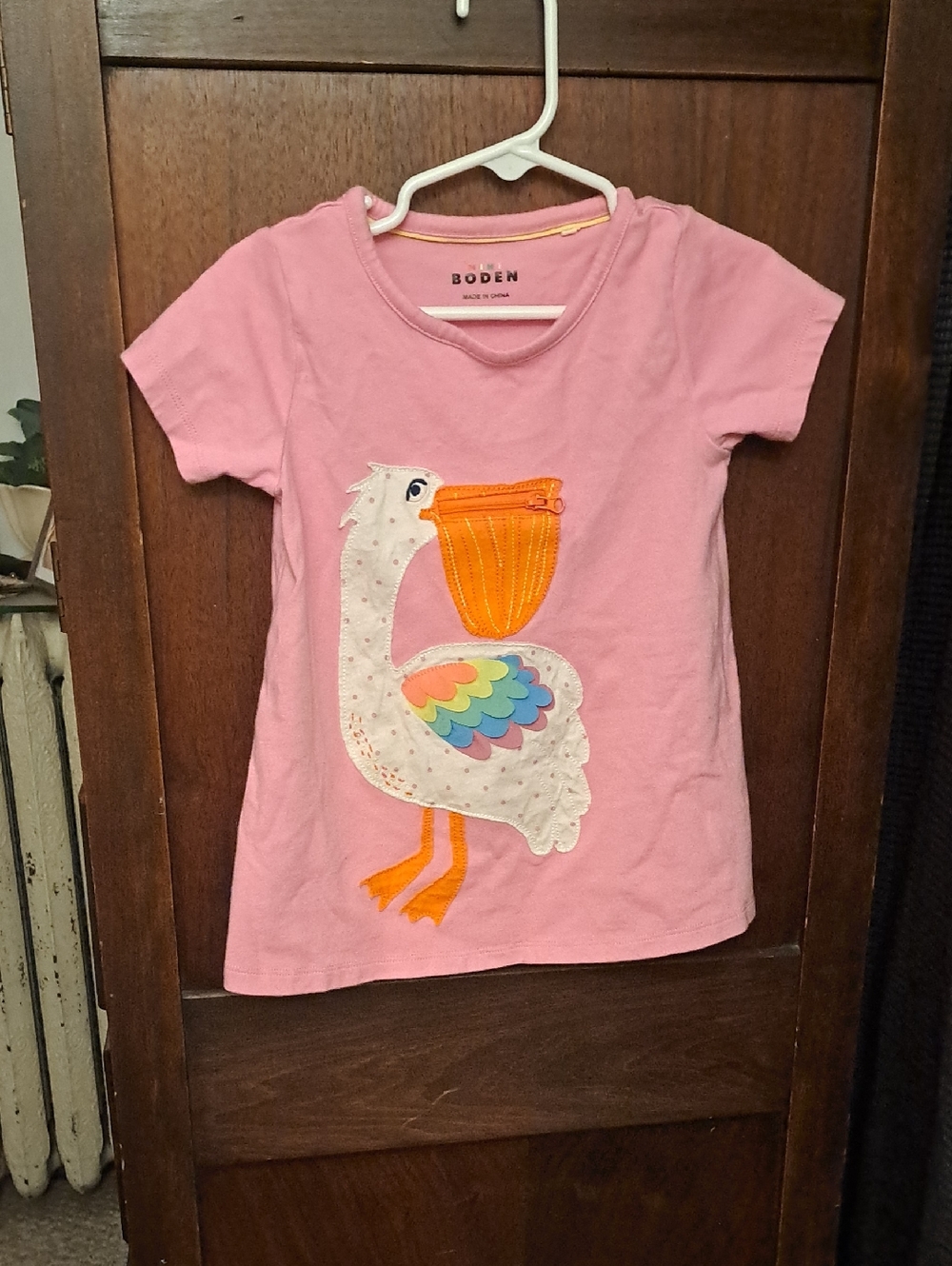 Mini Boden Girls' Size 2-3y Pink Pelican Appliqué Tee With Zipper Pouch
